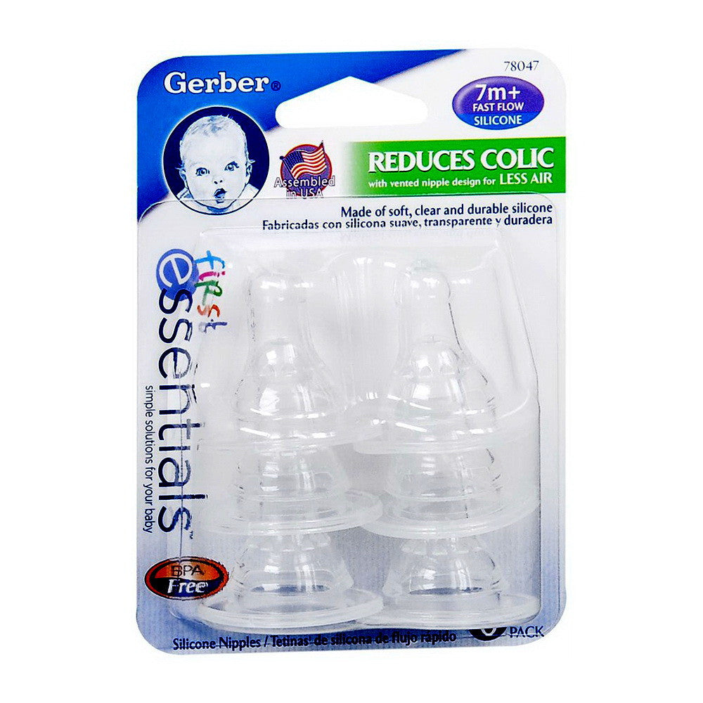 Gerber First Essentials Reduces Colic Fast Flow BPA Free Silicone Nipple, 1 Ea